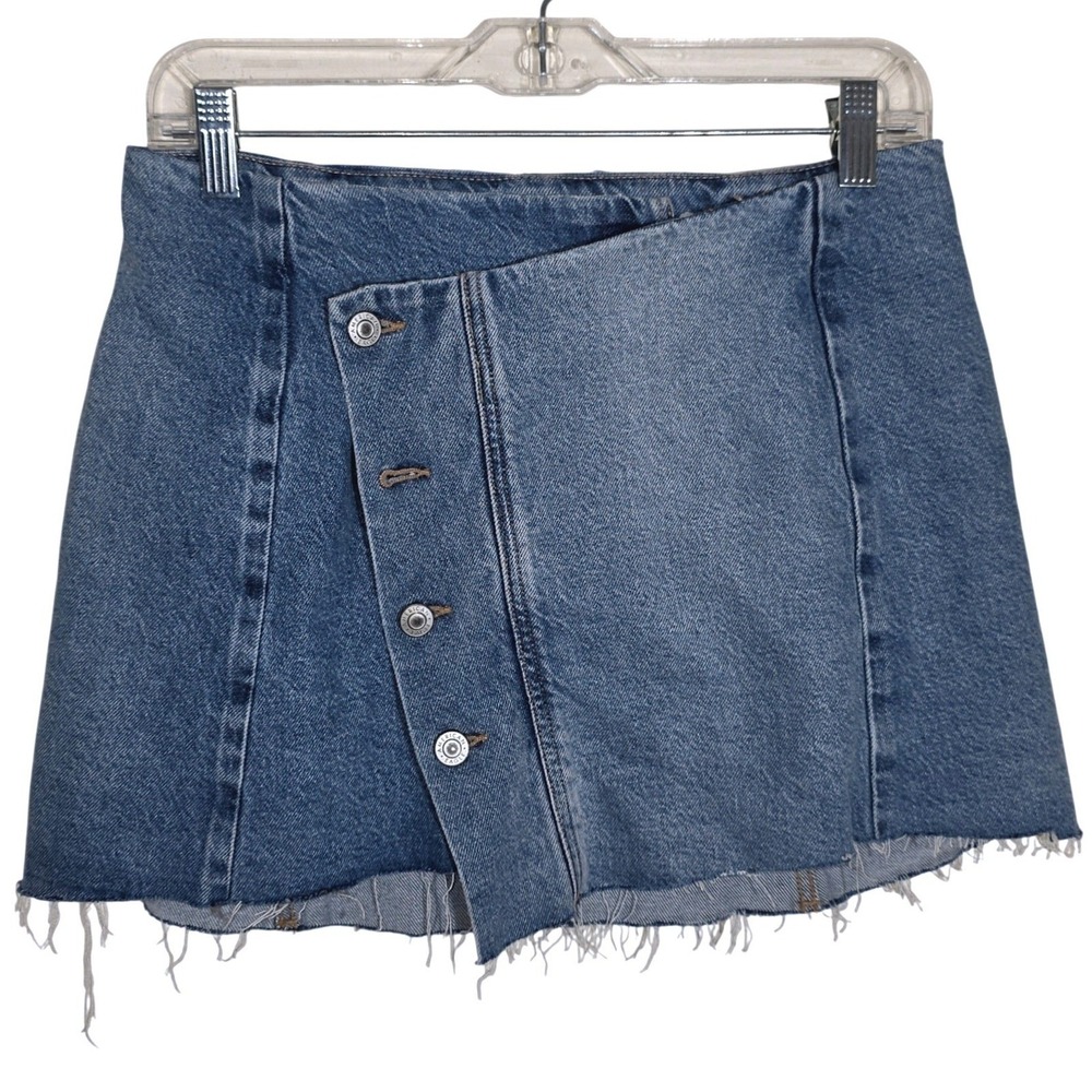 American Eagle Y2K Low-Rise A-Line Denim Mini Skirt Size 2 Medium Wash Raw EUC - Picture 6 of 12